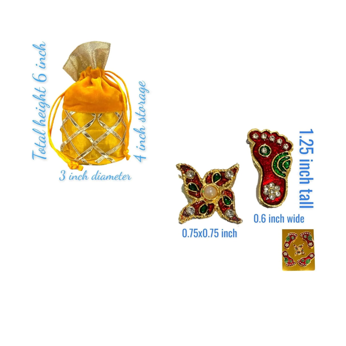 Varalakshmi Vratham Gift Hamper Navaratri Vratha Hindu Religious Teej Karva Chauth Sankranti Pooja Housewarming Return Gifts - Potli Bags Haldi Kumkum Pack & Holder Lakshmi Feet Bindi - LoveNspire