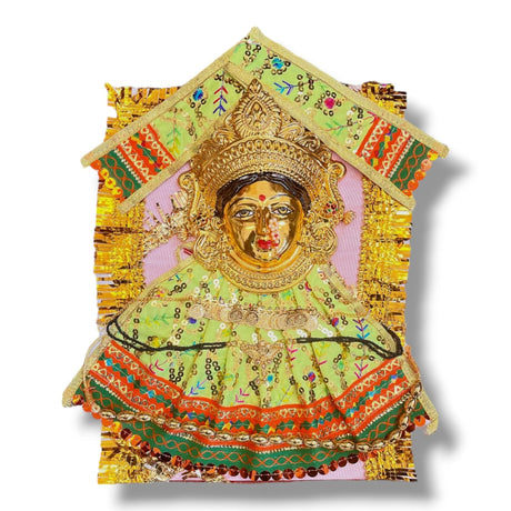 Ornate golden deity figure for Vara Lakshmi Navaratri Vratam puja and temple decor