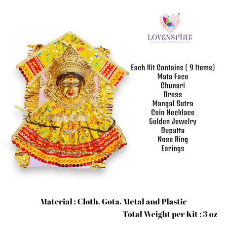 Mata face kit with golden jewelry and colorful dress for Navaratri Vratam Pooja