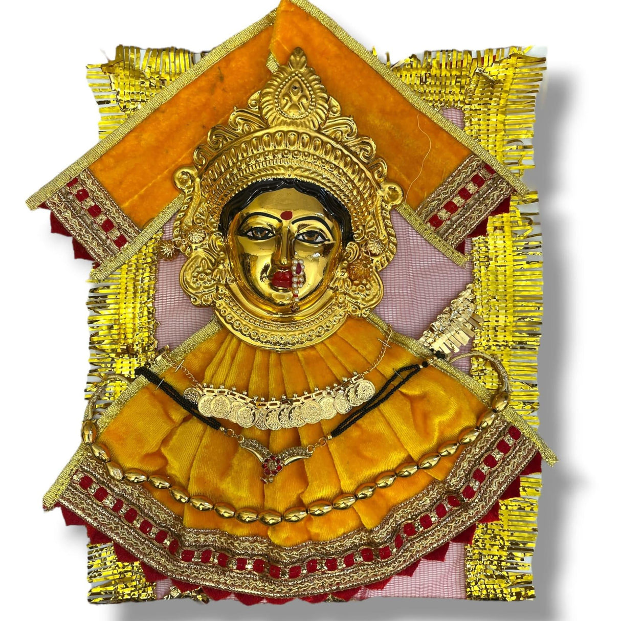 Varalaxmi Goddess Face Set Devi Mata Mukhota Face Idol with Velvet Dress Jewelry for Vara Lakshmi Vratam Navaratri Margashirsha Vratha Pooja Temple - Mahalaxmi Goddess Face - LoveNspire