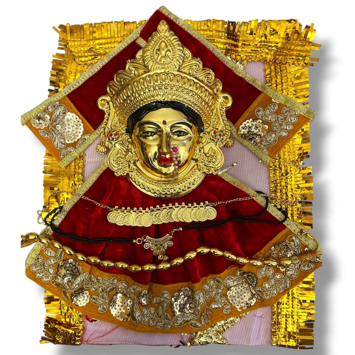 Varalaxmi Goddess Face Set Devi Mata Mukhota Face Idol with Velvet Dress Jewelry for Vara Lakshmi Vratam Navaratri Margashirsha Vratha Pooja Temple - Mahalaxmi Goddess Face - LoveNspire