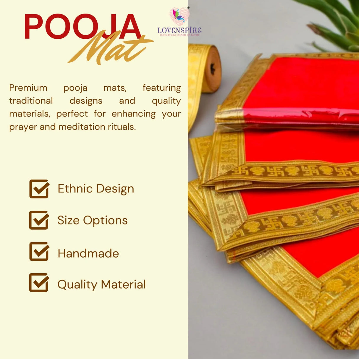 2/4CT Velvet Pooja Mat Aasan Cloth for God Goddess Idol Puja Asan Mandir Temple Home Office Decor Base Chowki Asana Indian Festival Diwali Decoration Item Housewarming Gift - LoveNspire
