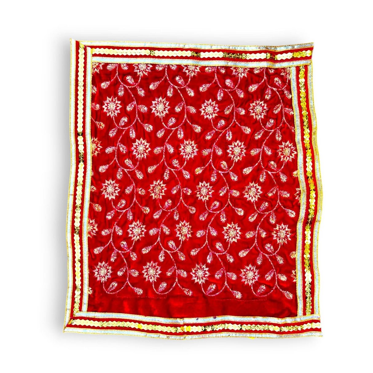 Velvet Pooja Mat Aasan Golden Zari Work Cloth for God Goddess Idol Puja Asan Mandir Temple Home Decor Base Chowki Asana Indian Festival Diwali Decoration Housewarming Gift Mata Ki Chunri - LoveNspire