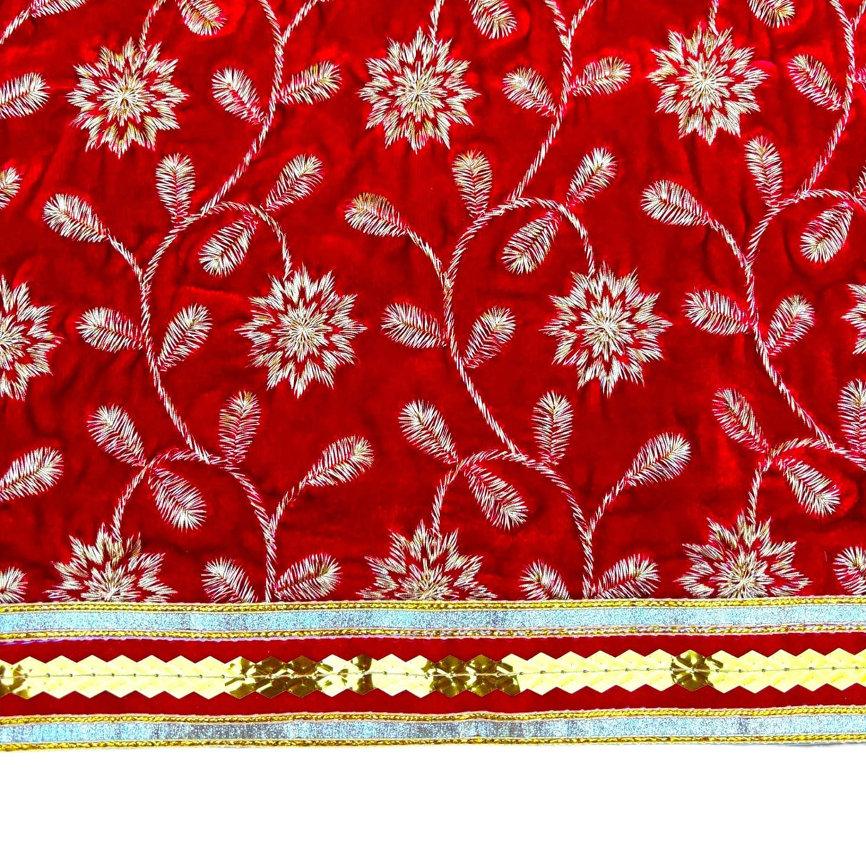 Velvet Pooja Mat Aasan Golden Zari Work Cloth for God Goddess Idol Puja Asan Mandir Temple Home Decor Base Chowki Asana Indian Festival Diwali Decoration Housewarming Gift Mata Ki Chunri - LoveNspire