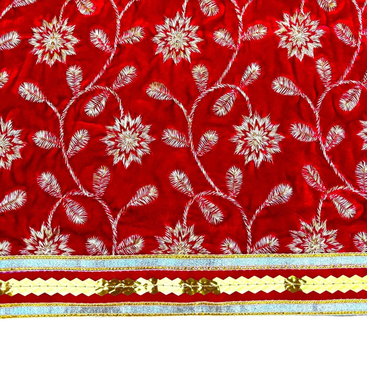 Velvet Pooja Mat Aasan Golden Zari Work Cloth for God Goddess Idol Puja Asan Mandir Temple Home Decor Base Chowki Asana Indian Festival Diwali Decoration Housewarming Gift Mata Ki Chunri - LoveNspire