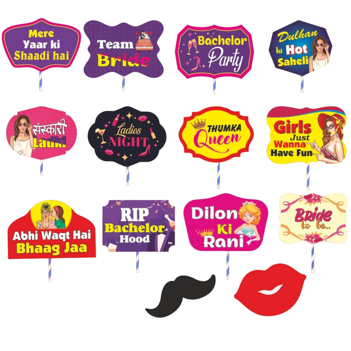 Wedding Bridal Shower Photo Booth Props 14 Pcs Bachelorette Decoration, Wedding Party Photobooth Set - Bride to be Bachelorette Party Supplies - LoveNspire