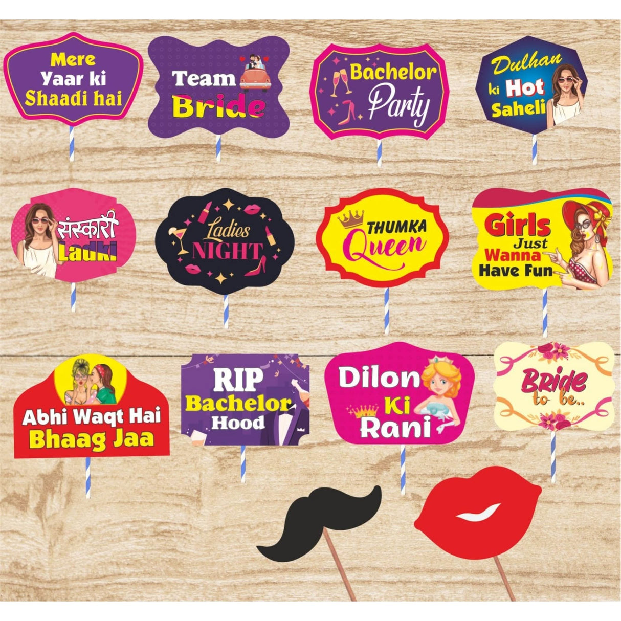 Wedding Bridal Shower Photo Booth Props 14 Pcs Bachelorette Decoration, Wedding Party Photobooth Set - Bride to be Bachelorette Party Supplies - LoveNspire