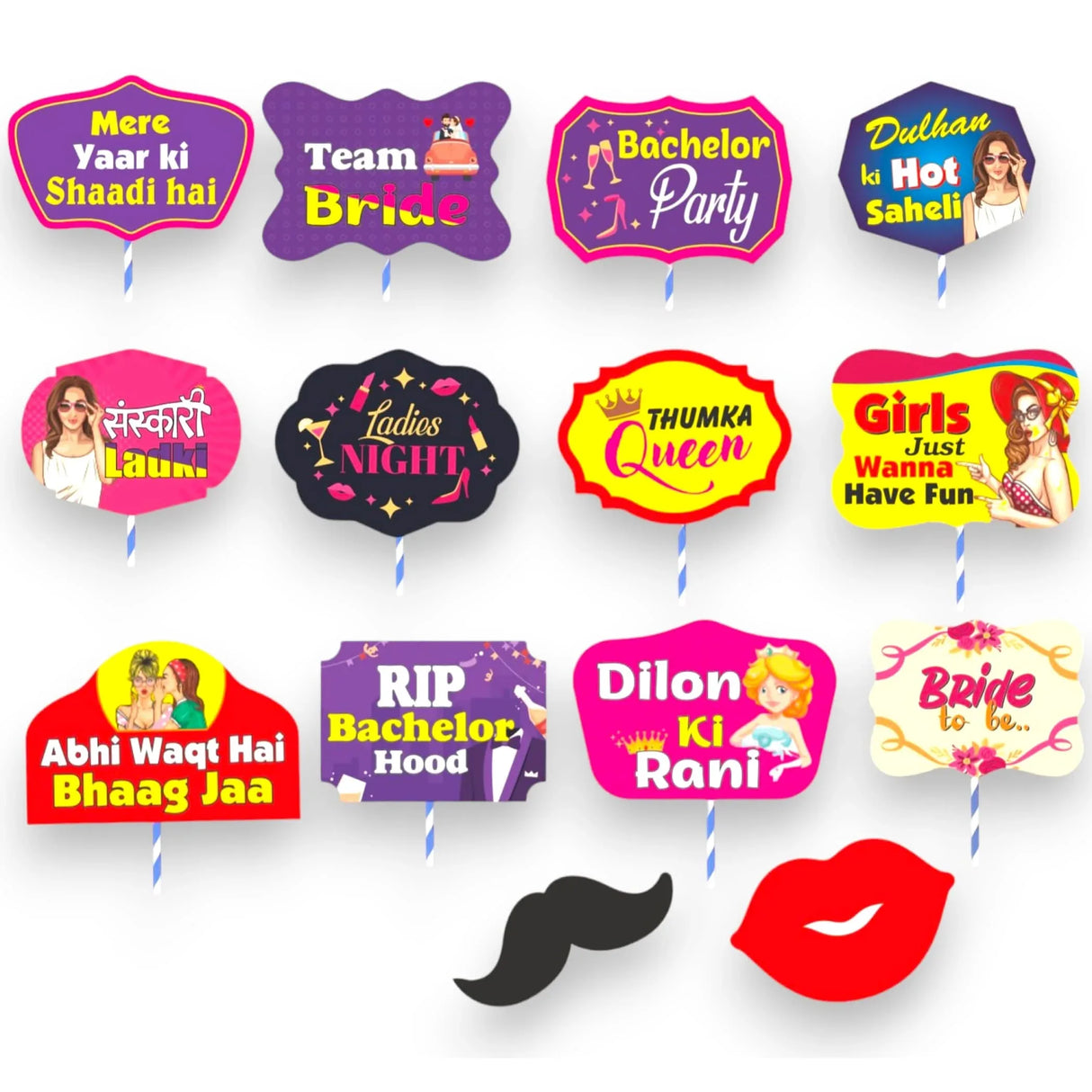 Wedding Bridal Shower Photo Booth Props 14 Pcs Bachelorette Decoration, Wedding Party Photobooth Set - Bride to be Bachelorette Party Supplies - LoveNspire