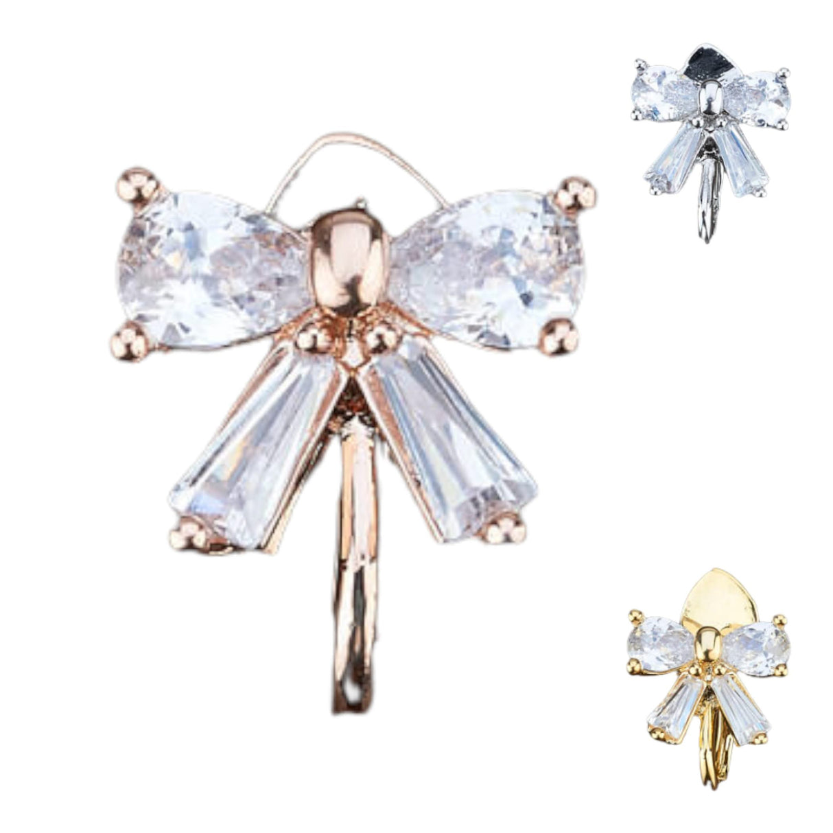 Small Stud Earrings for Women - Crystal Bow Knot Cz Pearls Earring Small Ribbon Stud Pressable Earring Cute Crystal Butterfly Tie Earrings Wedding Party Daily Jewelry for Women Gift for Her - LoveNspire