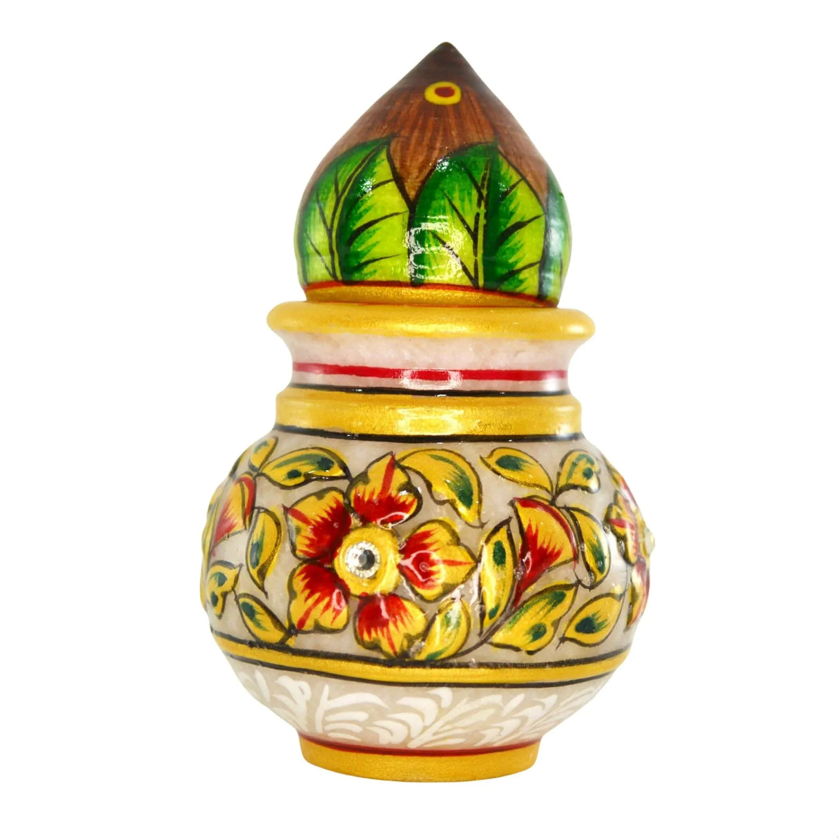 White Marble Kalash Indian Mini Mangal Kalash Decorated Coconut for Wedding Shagun Decorative Nariyal for Wedding Pooja Indian Festival Housewarming Gifts (3 Inches) - LoveNspire