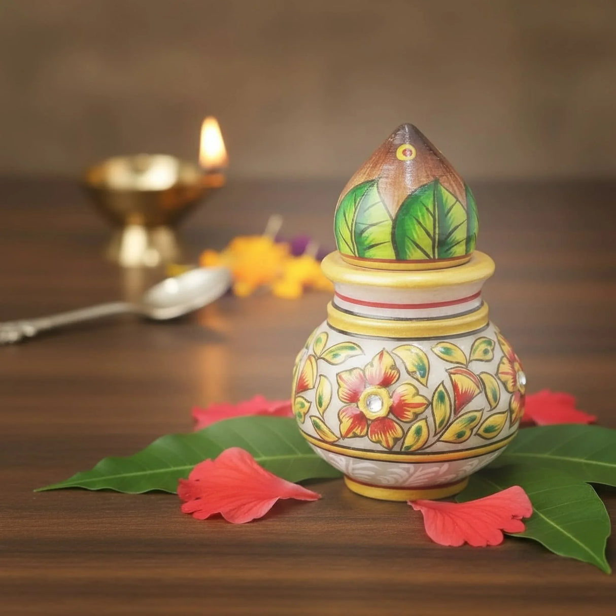 White Marble Kalash Indian Mini Mangal Kalash Decorated Coconut for Wedding Shagun Decorative Nariyal for Wedding Pooja Indian Festival Housewarming Gifts (3 Inches) - LoveNspire