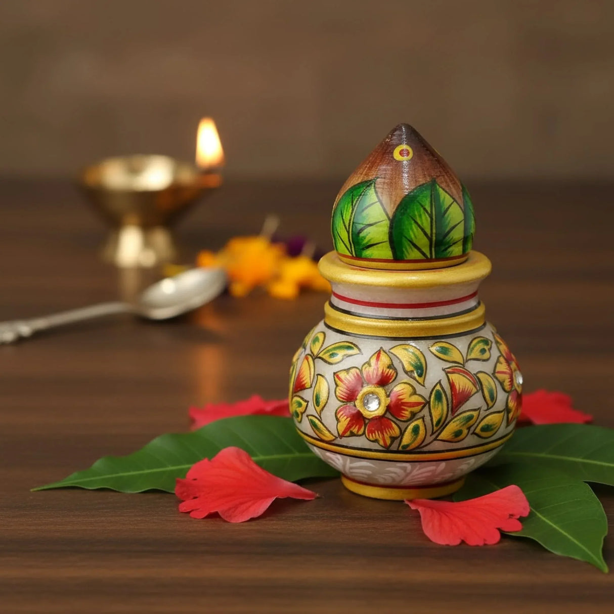 White Marble Kalash Indian Mini Mangal Kalash Decorated Coconut for Wedding Shagun Decorative Nariyal for Wedding Pooja Indian Festival Housewarming Gifts (3 Inches) - LoveNspire