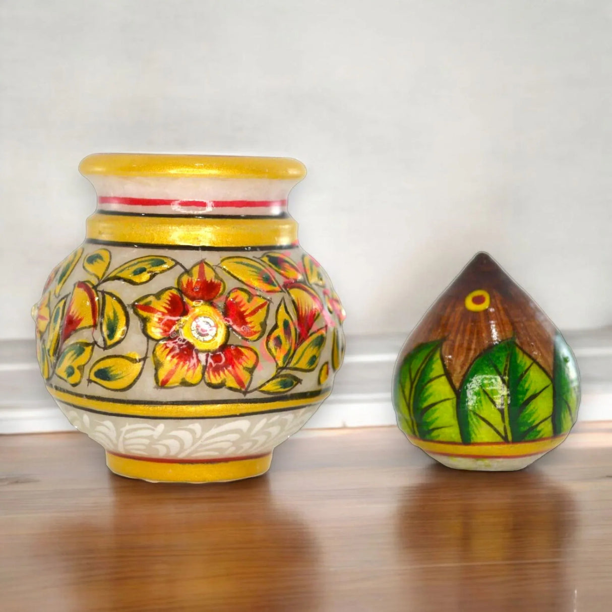 White Marble Kalash Indian Mini Mangal Kalash Decorated Coconut for Wedding Shagun Decorative Nariyal for Wedding Pooja Indian Festival Housewarming Gifts (3 Inches) - LoveNspire