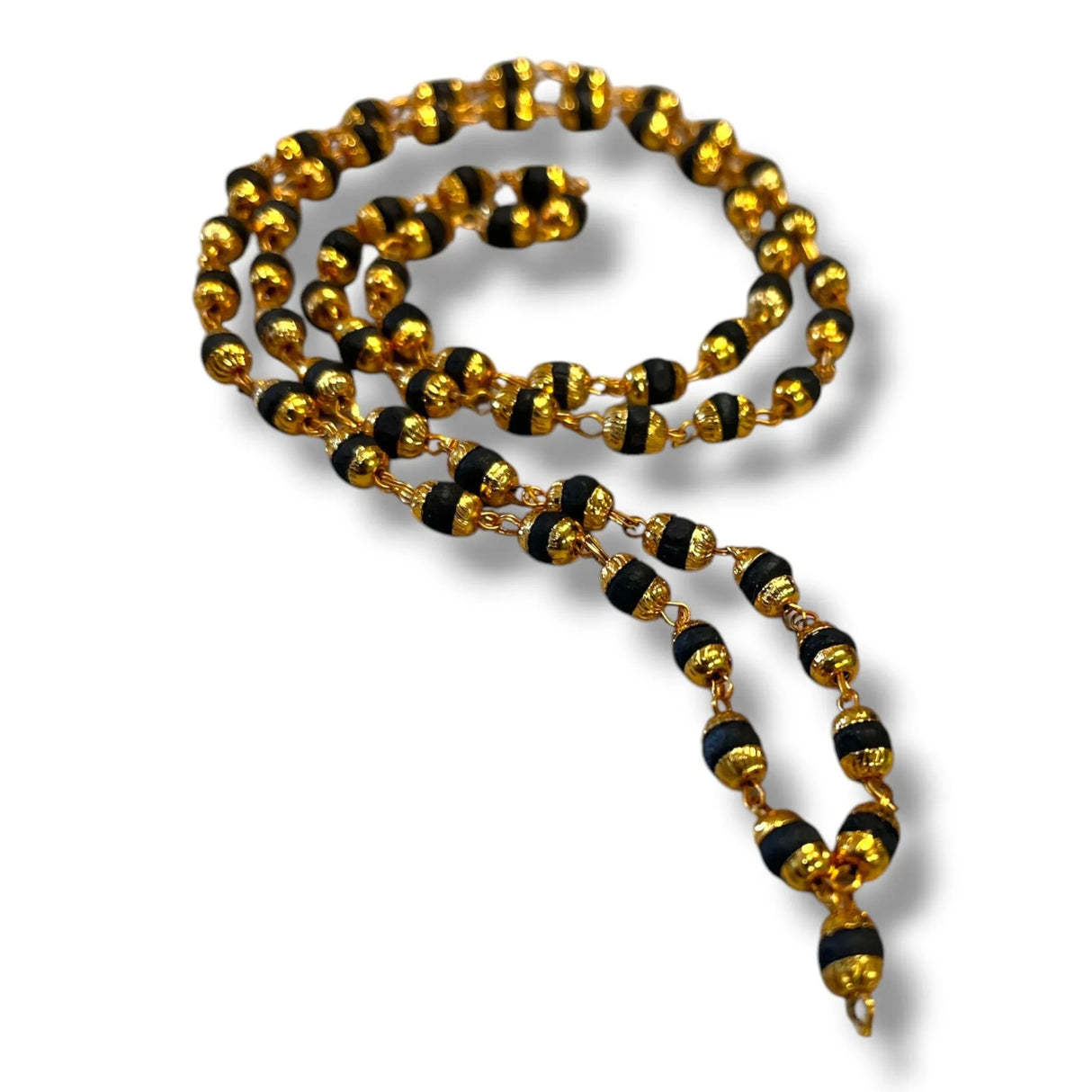 Tulsi Mala Necklace 4.8mm Holy Basil Beads Tibetan Buddhist Rosary Tulsi Neck Mala with Gold Caps for Pooja Meditation Yoga Hare Rama Hare Krishna Prayer beads - LoveNspire