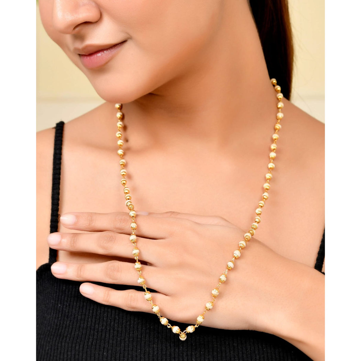 Gold beaded necklace from Tulsi Mala Necklace for Pooja Meditation Yoga Prayer