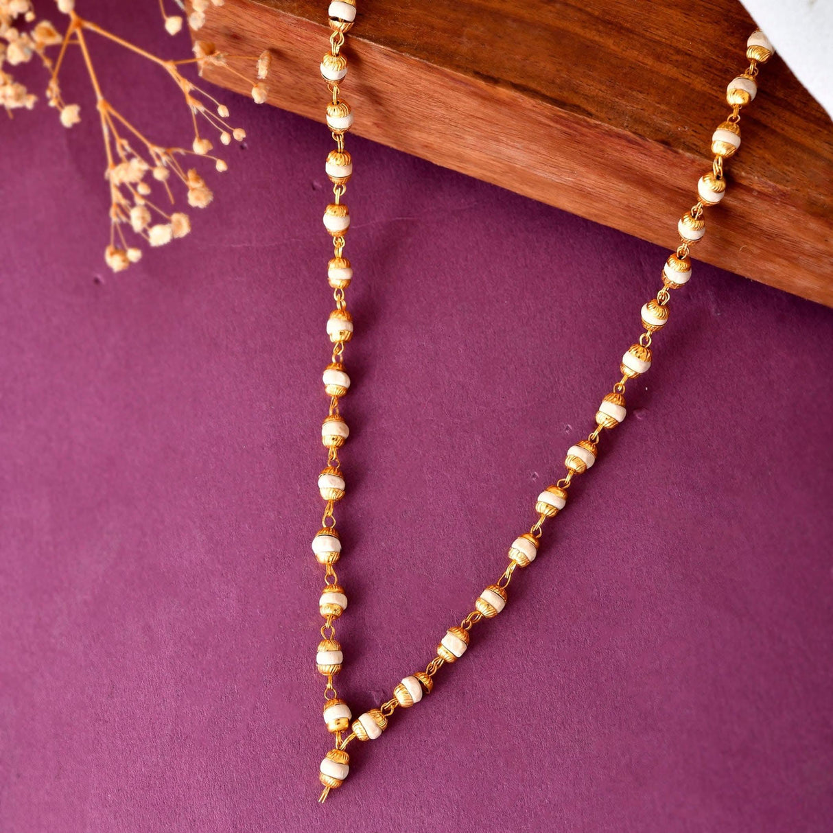 Tulsi Mala Necklace 4.8mm Holy Basil Beads Tibetan Buddhist Rosary Tulsi Neck Mala with Gold Caps for Pooja Meditation Yoga Hare Rama Hare Krishna Prayer beads - LoveNspire