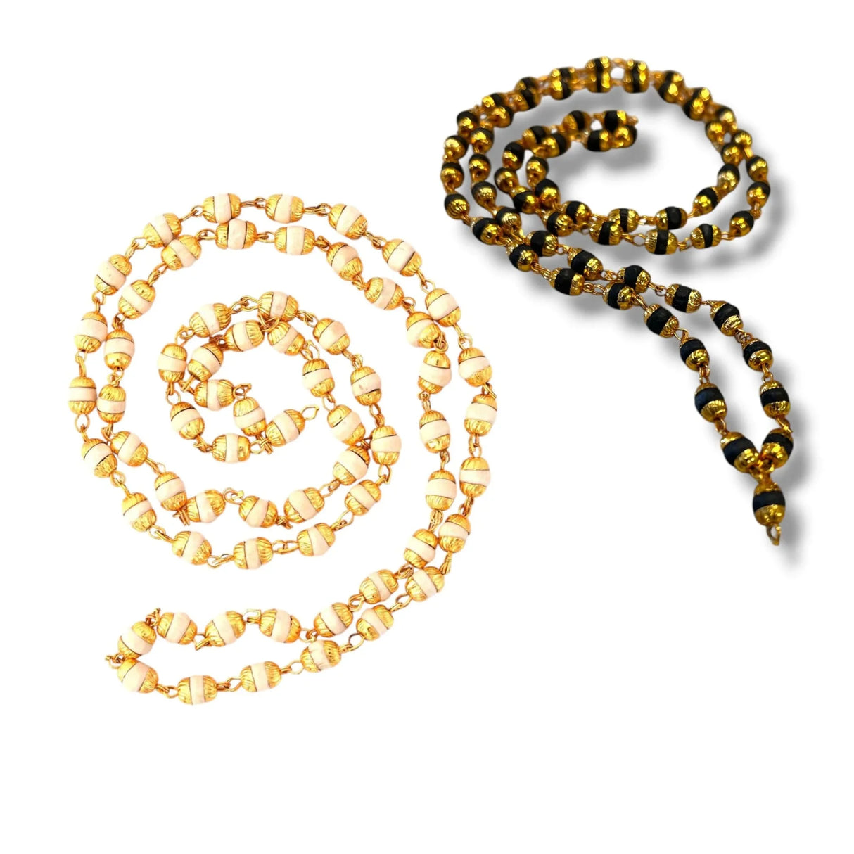 Tulsi Mala Necklace 4.8mm Holy Basil Beads Tibetan Buddhist Rosary Tulsi Neck Mala with Gold Caps for Pooja Meditation Yoga Hare Rama Hare Krishna Prayer beads - LoveNspire