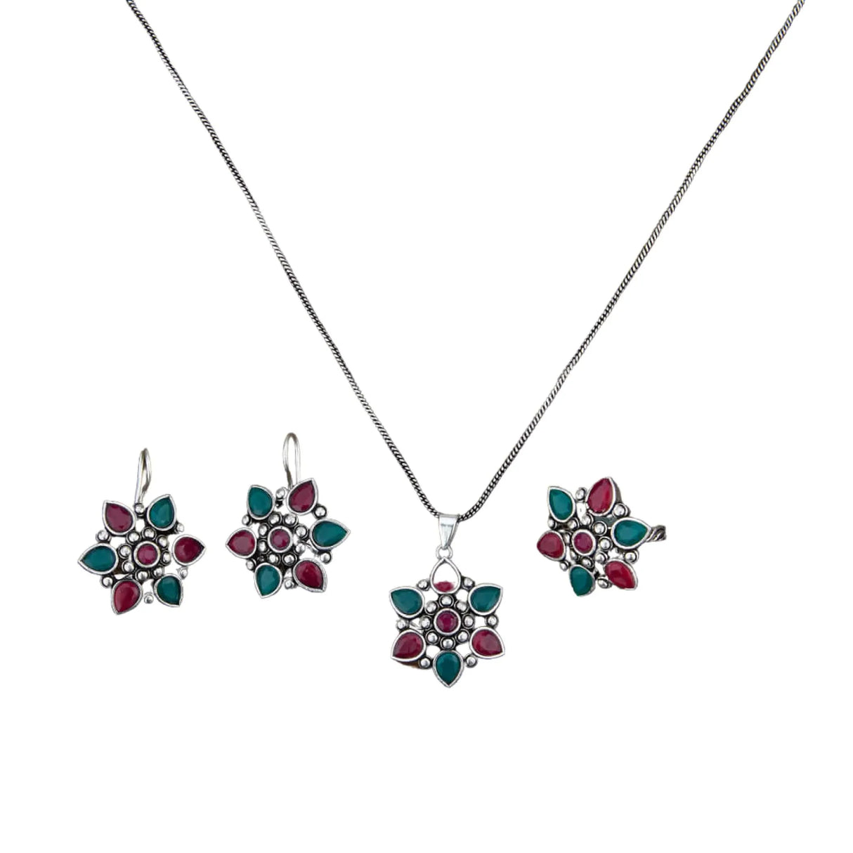 Women South Indian Stone Adjustable Pendant Jewelry Set ?? Traditional Ethnic Oxidized Bollywood Look Necklace Set - LoveNspire