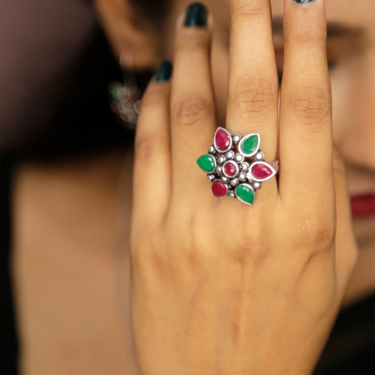 Women South Indian Stone Adjustable Pendant Jewelry Set ?? Traditional Ethnic Oxidized Bollywood Look Necklace Set - LoveNspire