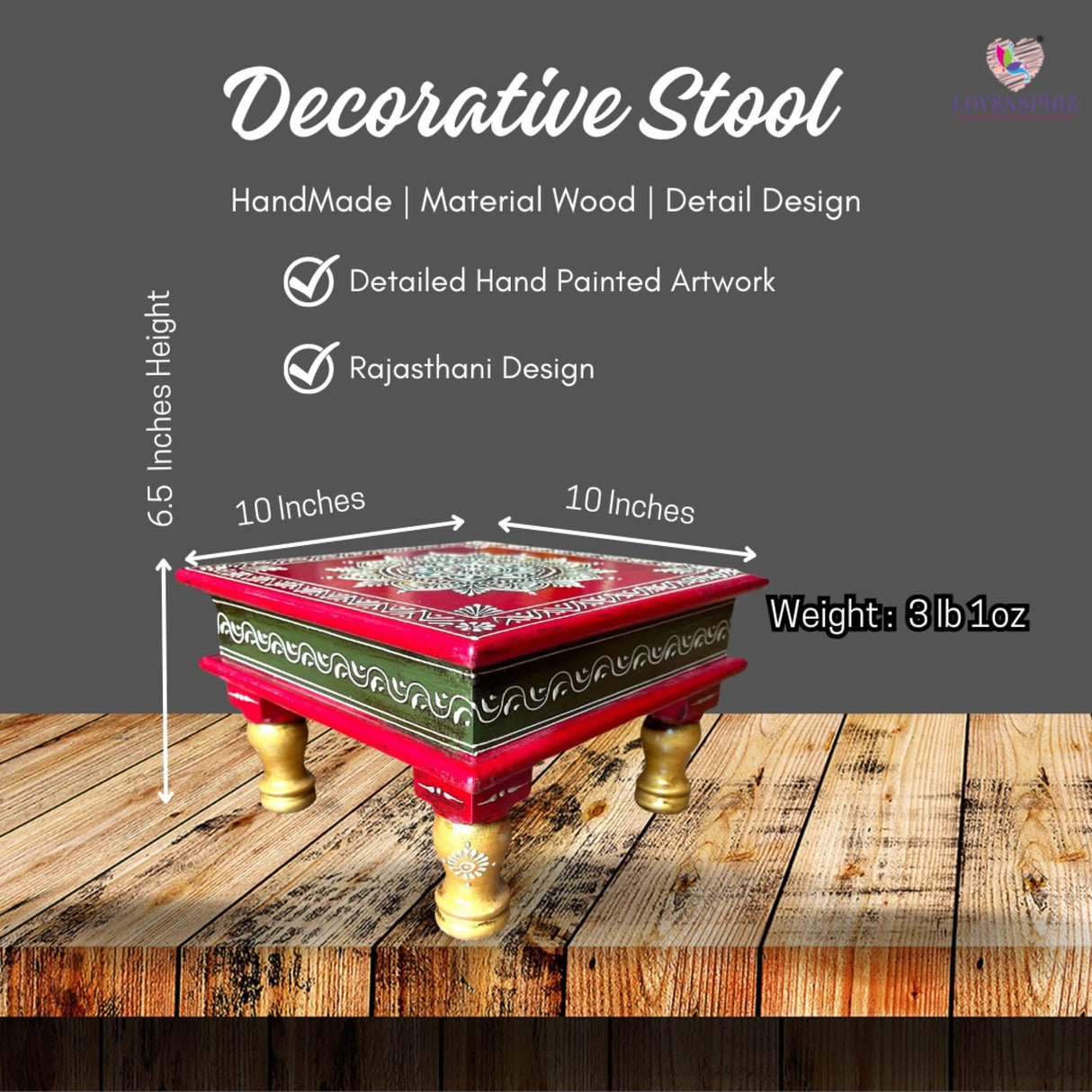 Chowki for Pooja Handcrafted Floral Printed Multicolor Traditional Chowki Wooden Bajot Festive Decor for God Idols Home Temple Mandir - Diwali Housewarming Gift - LoveNspire