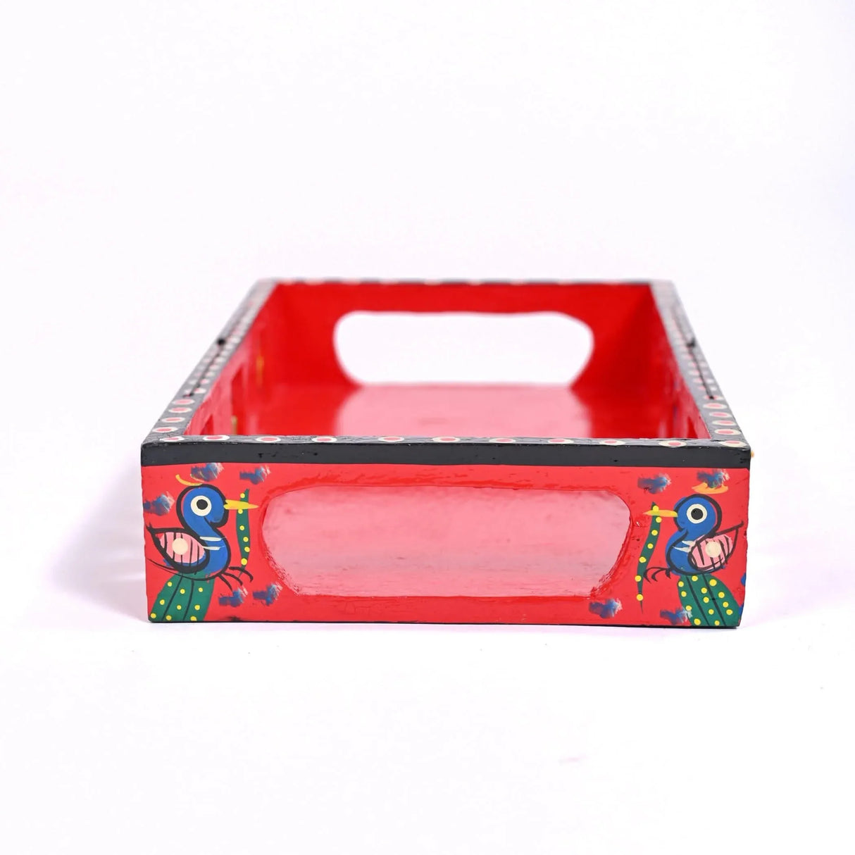 Wooden Serving Tray Hand Painted Tray Indian Decorative Platters for Snack Tea Kitchen Home Restaurant Dinning Table Decor - Breakfast Tray with Handles Great Gift Idea - LoveNspire