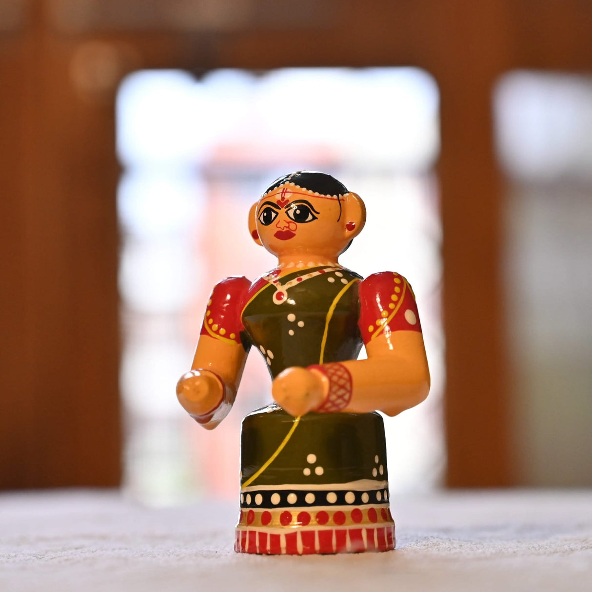 Handcrafted wooden Indian doll from Kondapalli Bride traditional painted Golu decoration