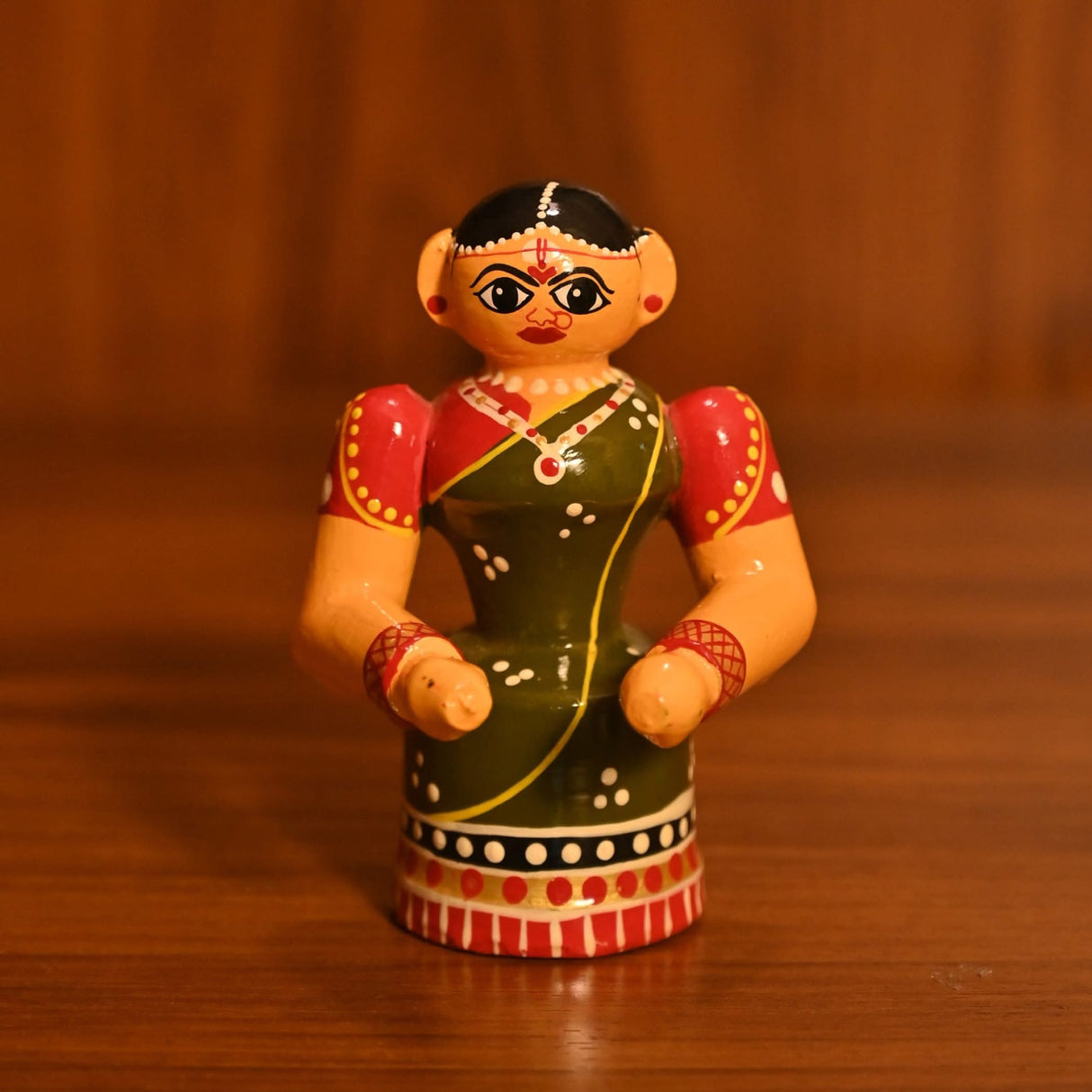 Handcrafted wooden Kondapalli bride doll figurine for Golu decoration and home display