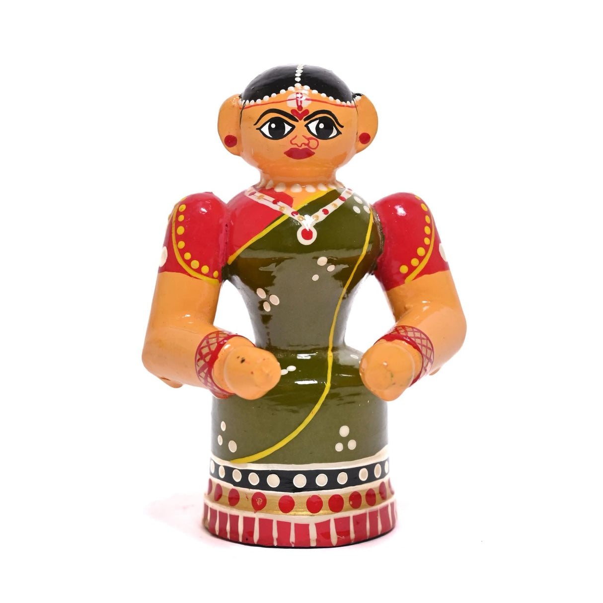 Painted Indian doll figurine from Wooden Kondapalli Bride Etikoppaka Golu décor collection