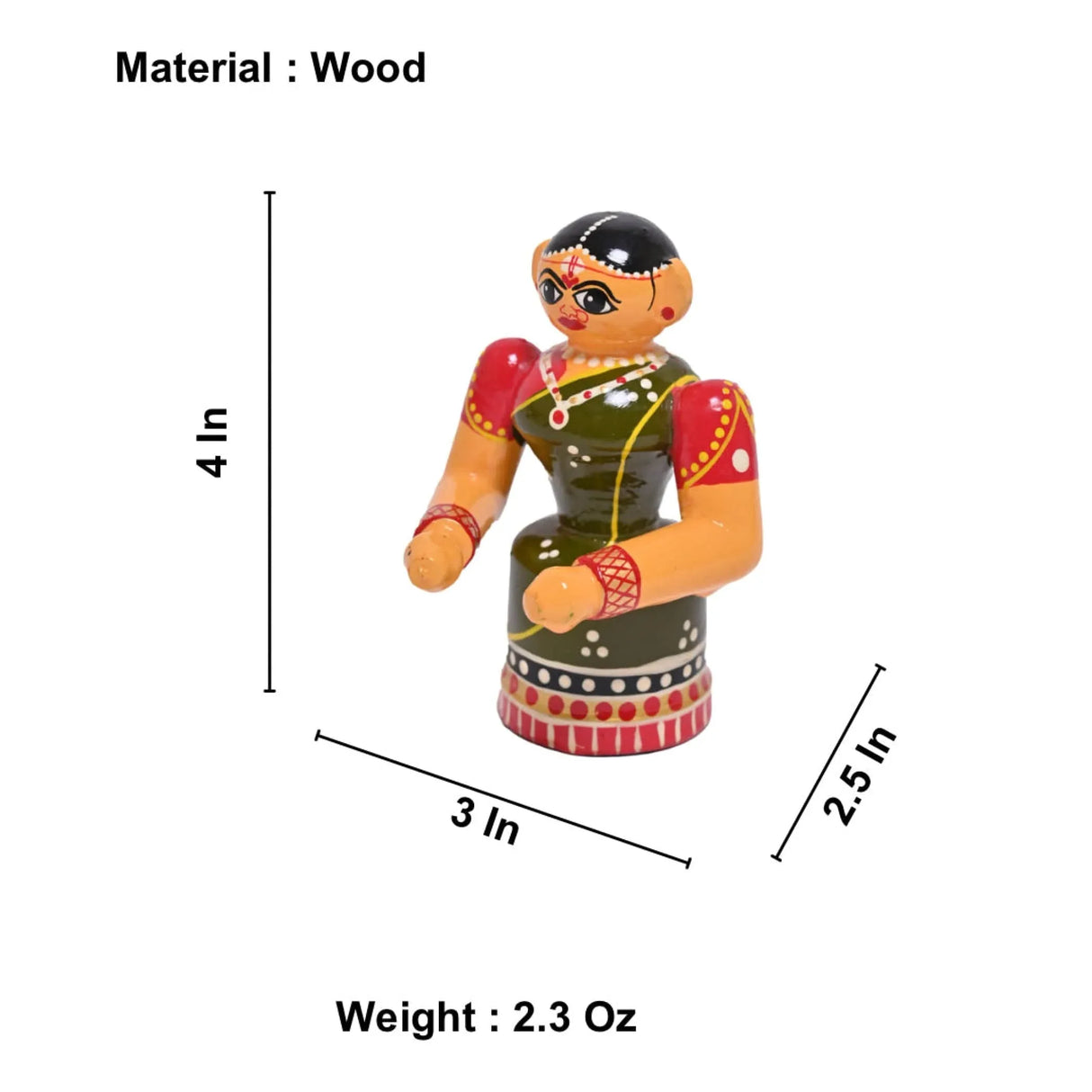 Wooden Kondapalli Bride Traditional Etikoppaka Toys Handpainted Golu Decoration Showpiece for Home Living Room Shelf Display Table Decor Wedding Gifting Item - Navaratri Golu Dolls - LoveNspire