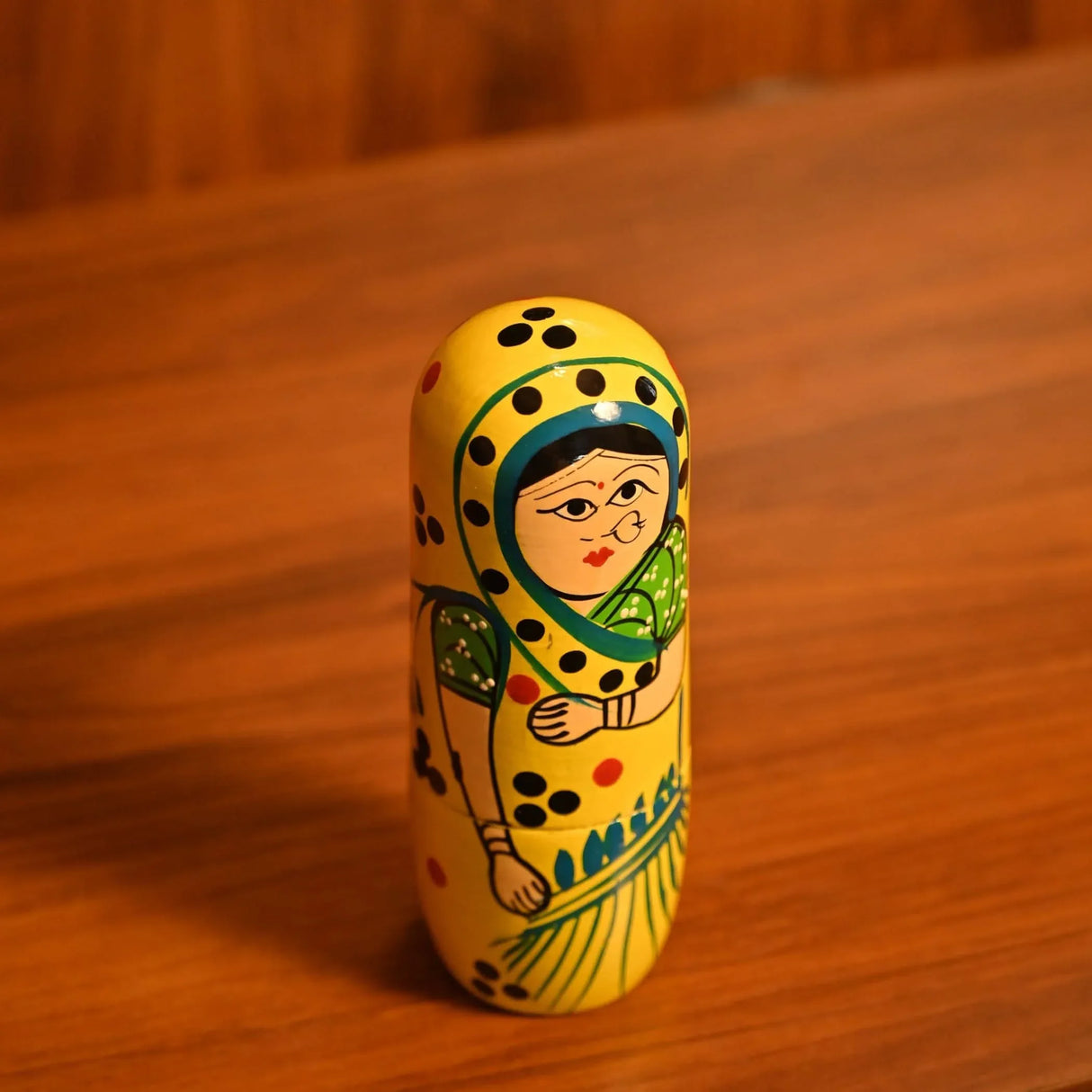 Wooden Nesting Dolls Matryoshka Doll Set of 5 Hand Painted Indian Traditional Kondapalli Toys for Home Table Decor Wooden Stacking Dolls - Gifting Item Golu Dolls (6 Inch) - LoveNspire