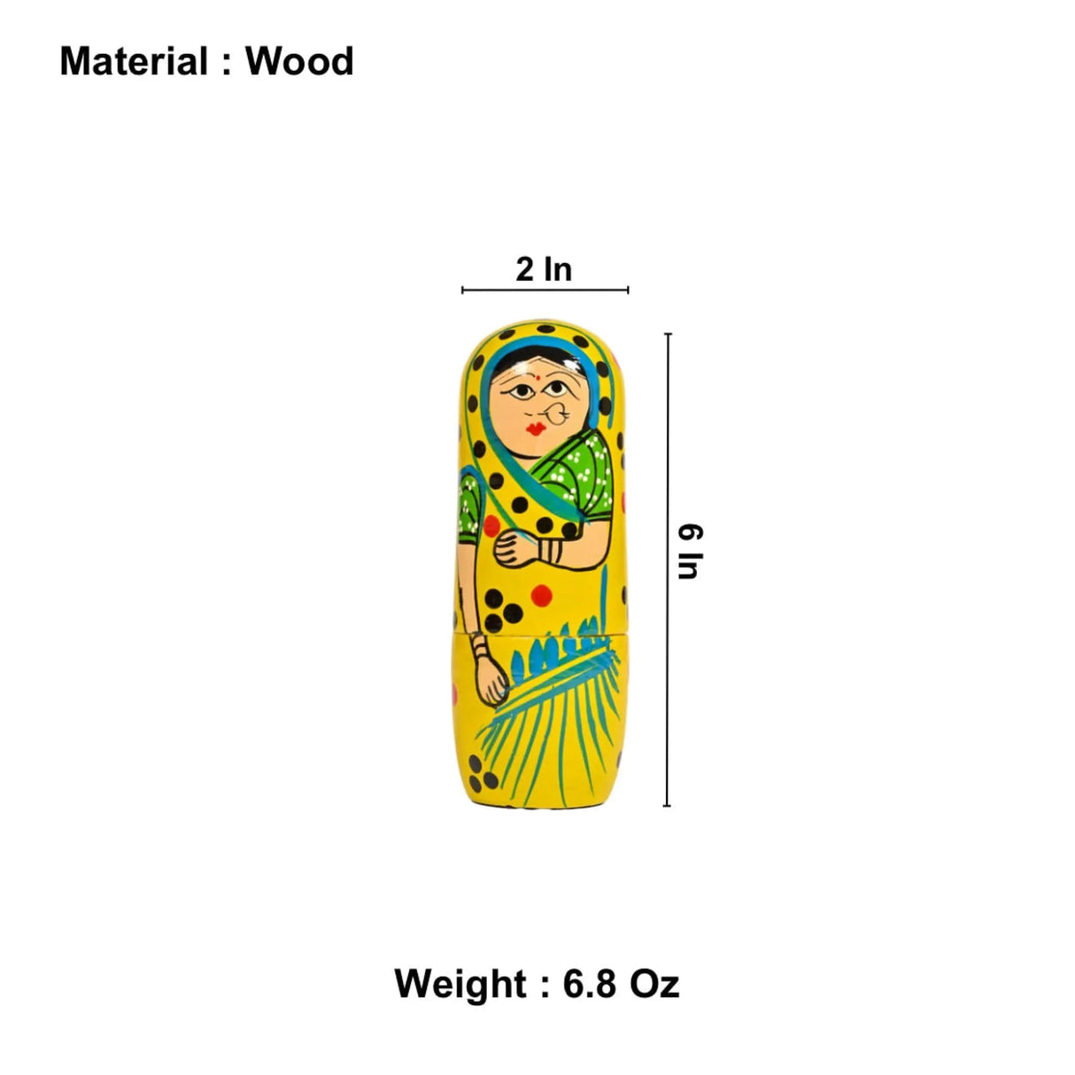 Wooden Nesting Dolls Matryoshka Doll Set of 5 Hand Painted Indian Traditional Kondapalli Toys for Home Table Decor Wooden Stacking Dolls - Gifting Item Golu Dolls (6 Inch) - LoveNspire