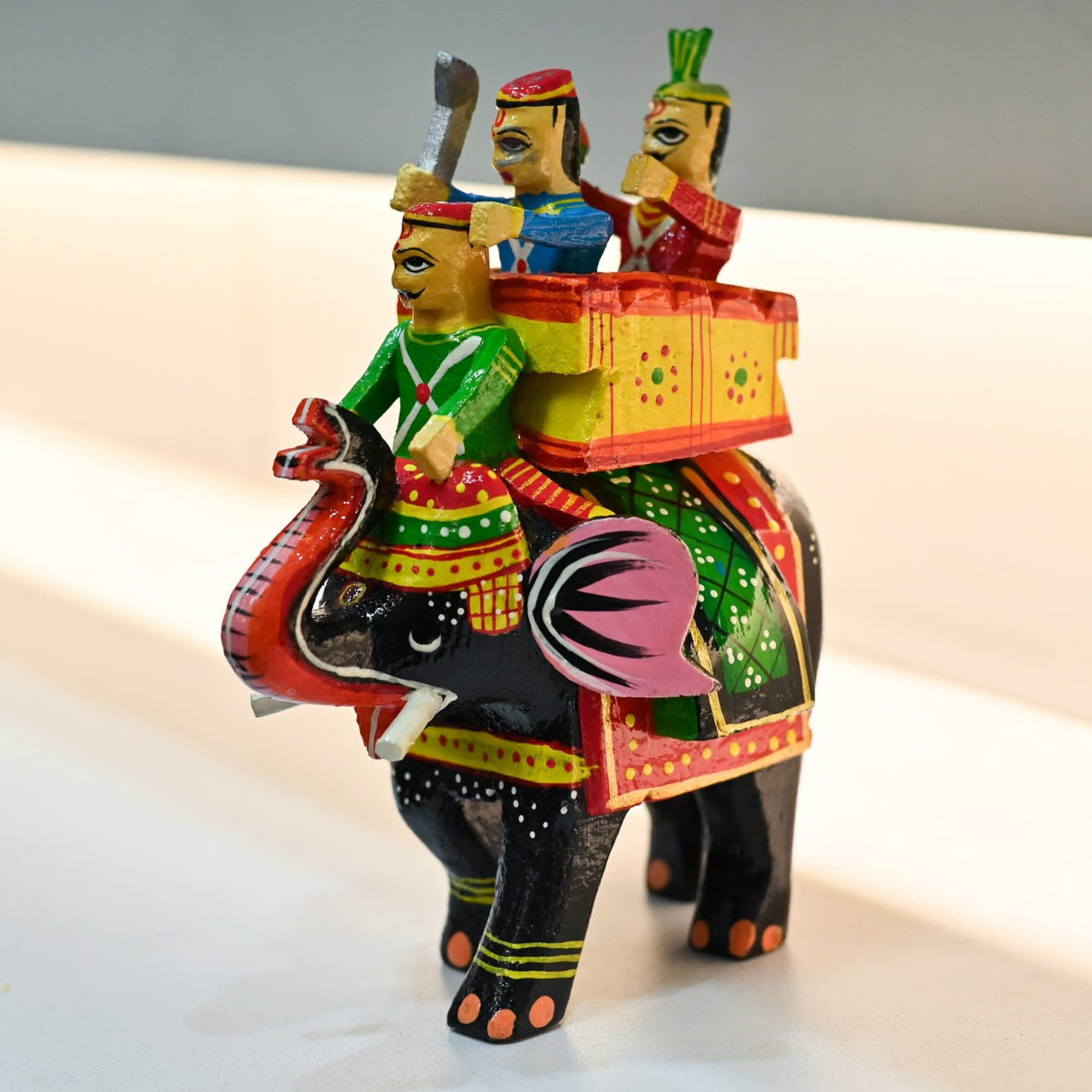 Handpainted Wooden Kondapalli Maharaja Elephant with Riders for Home Decor Display