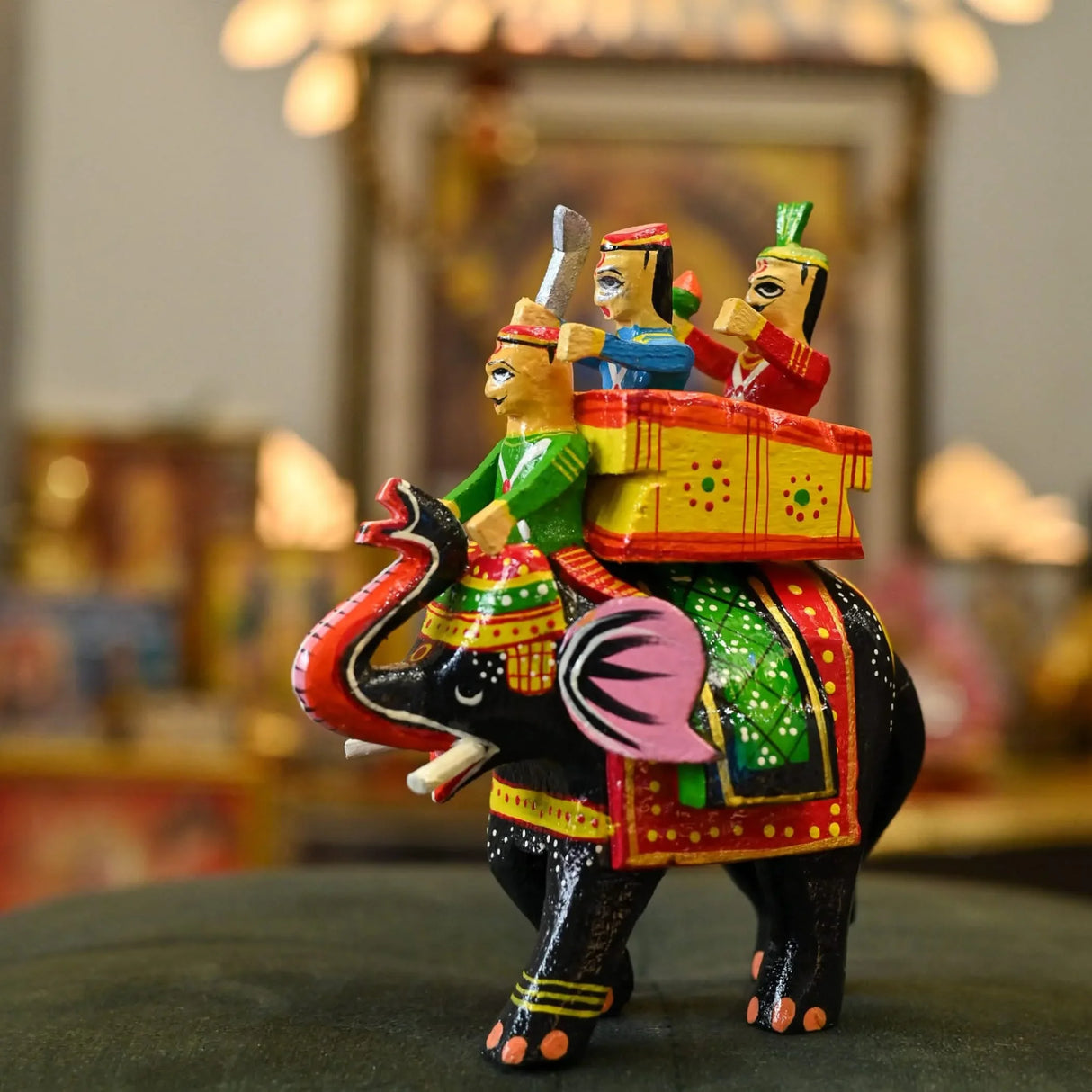 Wooden Kondapalli Maharaja Ambari Elephant Indian Handpainted Amrapali Rajasthani Golu Decoration Showpiece for Home Living Room Shelf Display Table Decor Gifting Item Golu Dolls - LoveNspire
