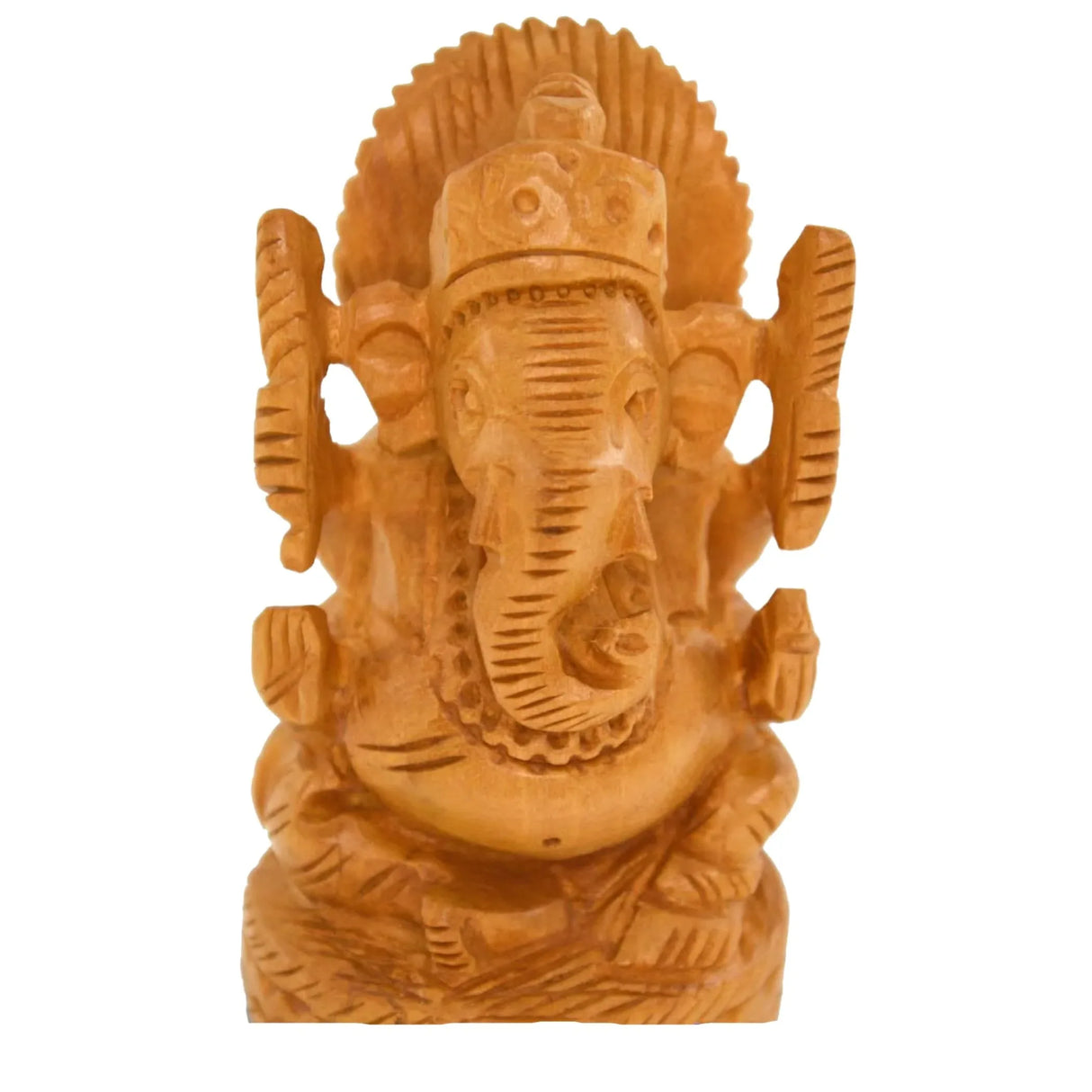 Wooden Ganesha Idol Hand Carved Lord Ganesh Wood Sculpture Gajanana Ganpati Bappa Figurine for Pooja - Home Decor Office Desk Hindu God Idol Murti Good Luck & Success - Hindu God Idol - LoveNspire