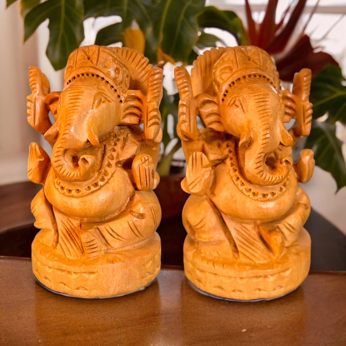 Wooden Ganesha Idol Hand Carved Lord Ganesh Wood Sculpture Gajanana Ganpati Bappa Figurine for Pooja - Home Decor Office Desk Hindu God Idol Murti Good Luck & Success - Hindu God Idol - LoveNspire