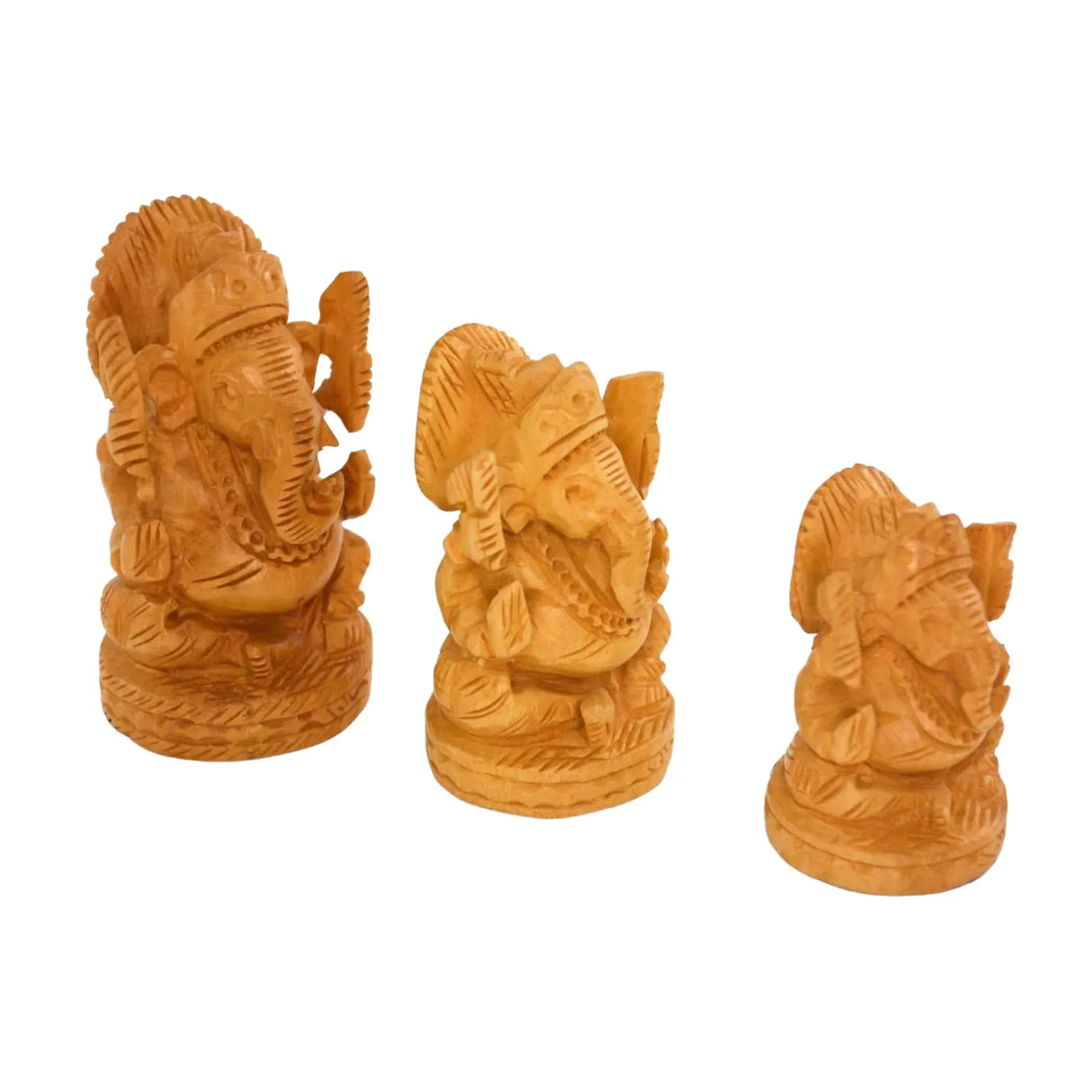 Wooden Ganesha Idol Hand Carved Lord Ganesh Wood Sculpture Gajanana Ganpati Bappa Figurine for Pooja - Home Decor Office Desk Hindu God Idol Murti Good Luck & Success - Hindu God Idol - LoveNspire