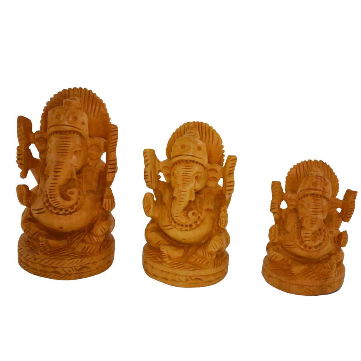 Wooden Ganesha Idol Hand Carved Lord Ganesh Wood Sculpture Gajanana Ganpati Bappa Figurine for Pooja - Home Decor Office Desk Hindu God Idol Murti Good Luck & Success - Hindu God Idol - LoveNspire