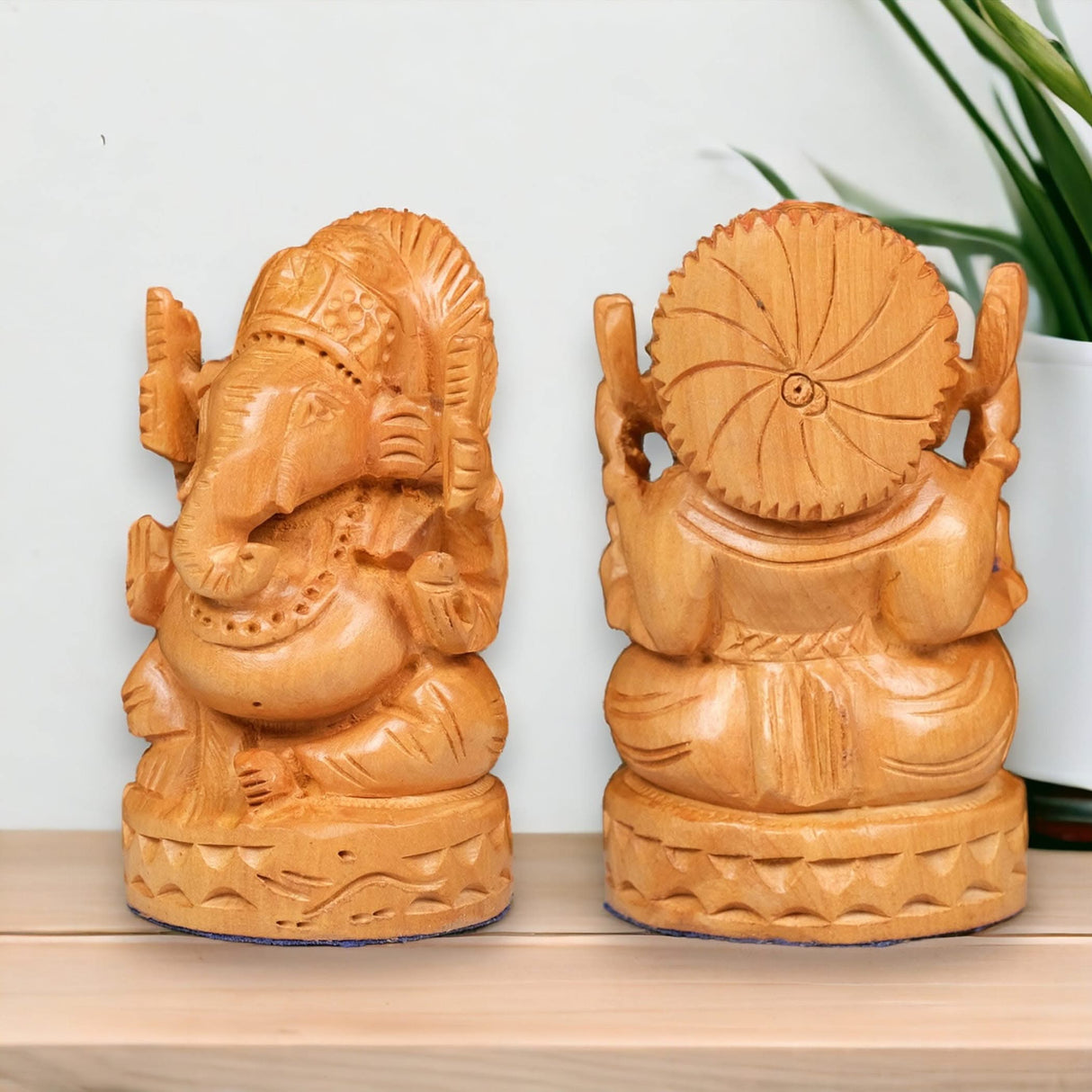 Wooden Ganesha Idol Hand Carved Lord Ganesh Wood Sculpture Gajanana Ganpati Bappa Figurine for Pooja - Home Decor Office Desk Hindu God Idol Murti Good Luck & Success - Hindu God Idol - LoveNspire