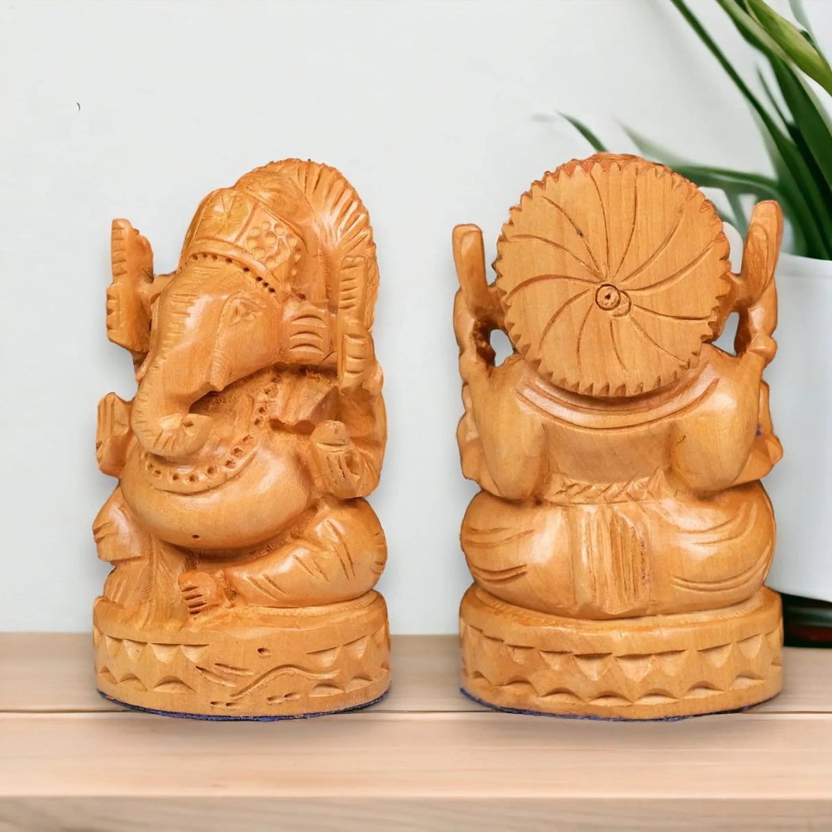 Wooden Ganesha Idol Hand Carved Lord Ganesh Wood Sculpture Gajanana Ganpati Bappa Figurine for Pooja - Home Decor Office Desk Hindu God Idol Murti Good Luck & Success - Hindu God Idol - LoveNspire