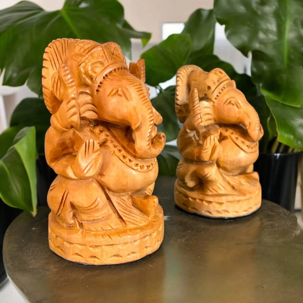 Wooden Ganesha Idol Hand Carved Lord Ganesh Wood Sculpture Gajanana Ganpati Bappa Figurine for Pooja - Home Decor Office Desk Hindu God Idol Murti Good Luck & Success - Hindu God Idol - LoveNspire