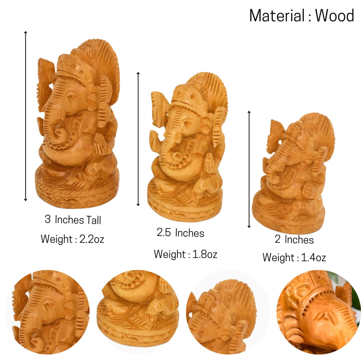 Wooden Ganesha Idol Hand Carved Lord Ganesh Wood Sculpture Gajanana Ganpati Bappa Figurine for Pooja - Home Decor Office Desk Hindu God Idol Murti Good Luck & Success - Hindu God Idol - LoveNspire