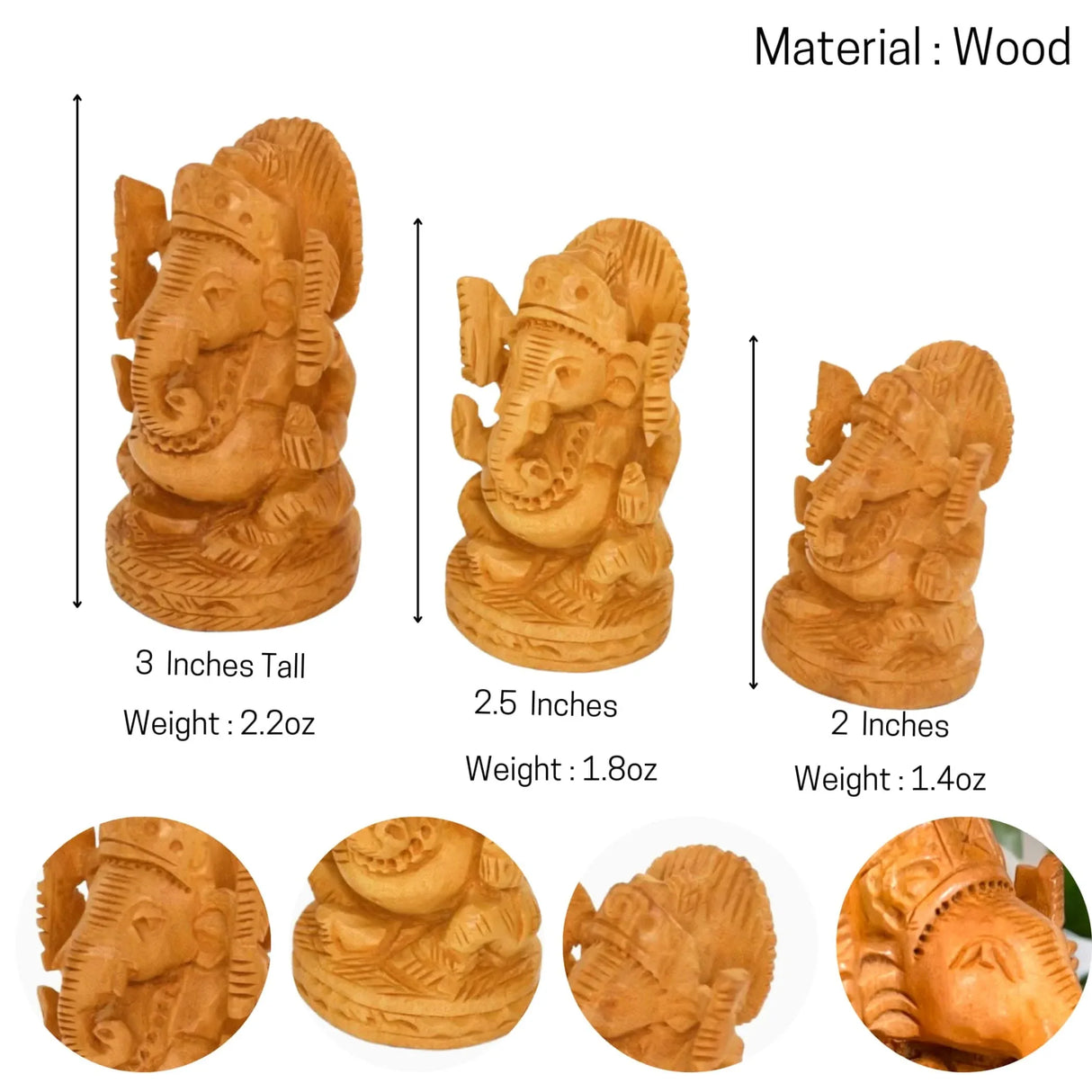 Wooden Ganesha Idol Hand Carved Lord Ganesh Wood Sculpture Gajanana Ganpati Bappa Figurine for Pooja - Home Decor Office Desk Hindu God Idol Murti Good Luck & Success - Hindu God Idol - LoveNspire