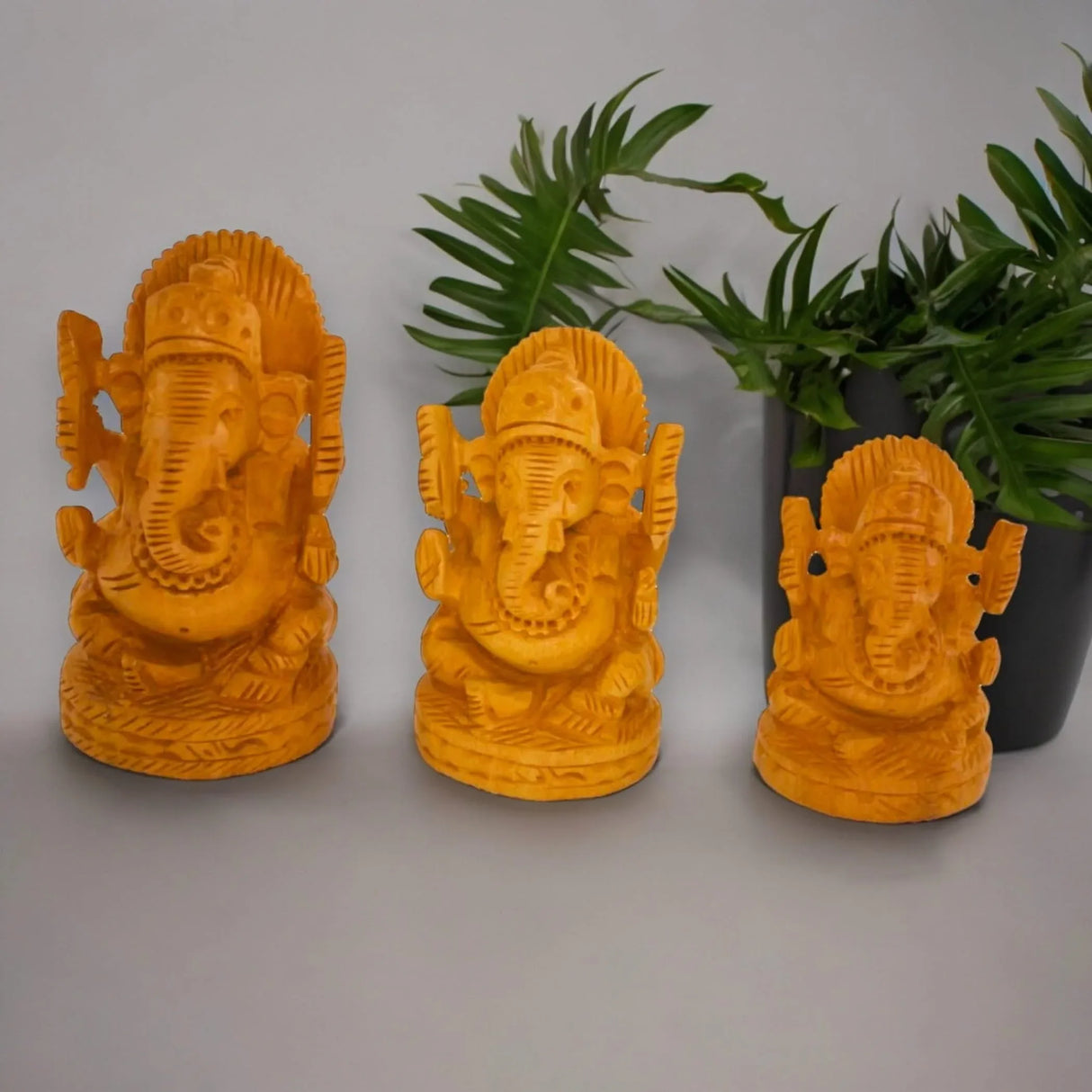 Wooden Ganesha Idol Hand Carved Lord Ganesh Wood Sculpture Gajanana Ganpati Bappa Figurine for Pooja - Home Decor Office Desk Hindu God Idol Murti Good Luck & Success - Hindu God Idol - LoveNspire