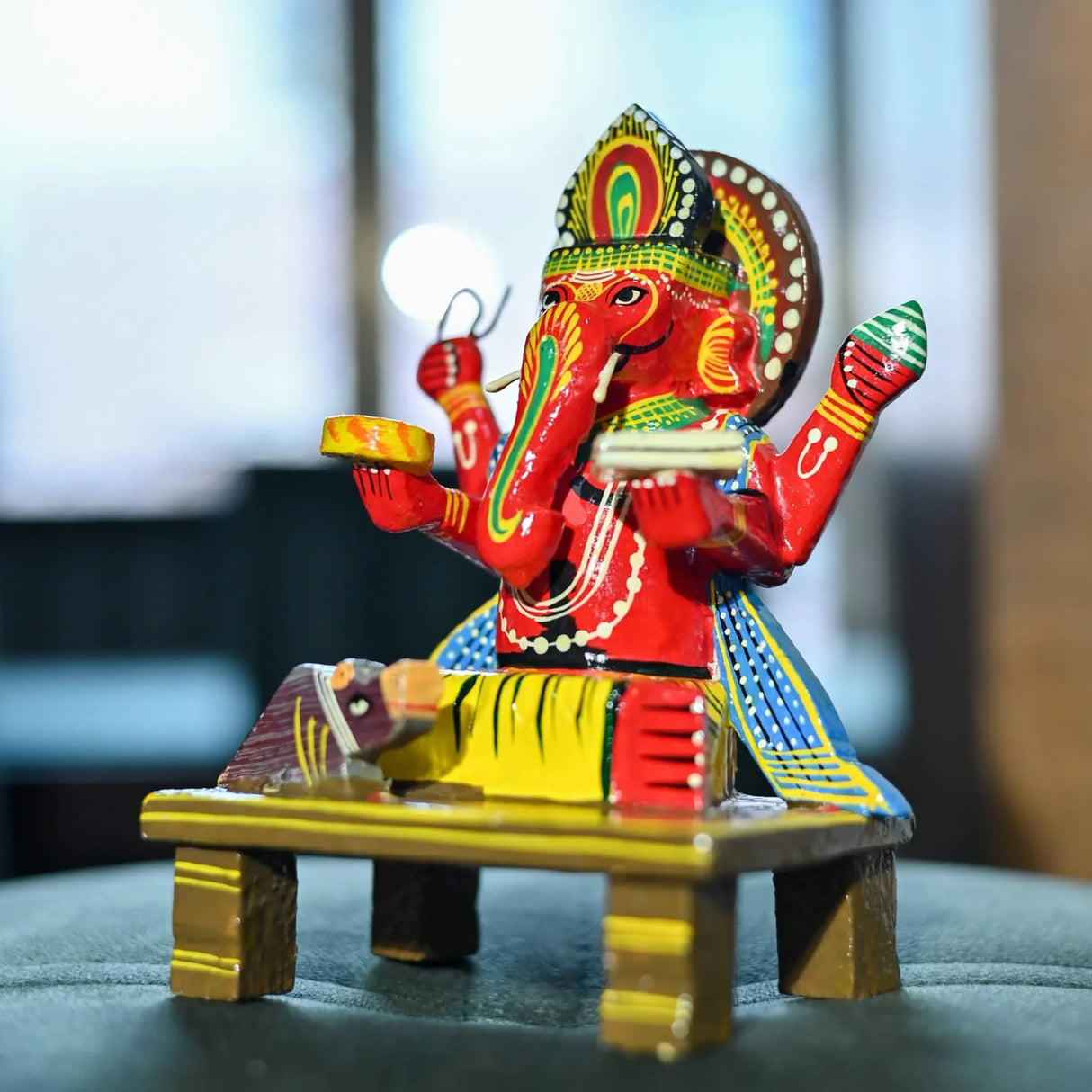 Wooden Ganesha Statue Kondapalli Hand Painted Lord Ganesh Sculpture Gajanana Ganpati Bappa Figurine for Pooja - Home Decor Hindu God Idol Murti Good Luck & Success (6.8 Inch) - LoveNspire