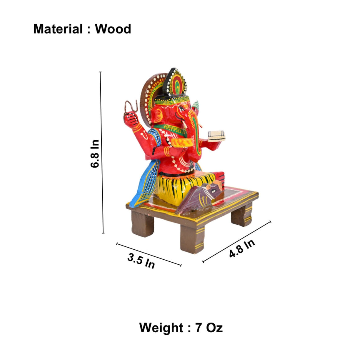 Wooden Ganesha statue with dimensions and weight for Pooja and Home Decor