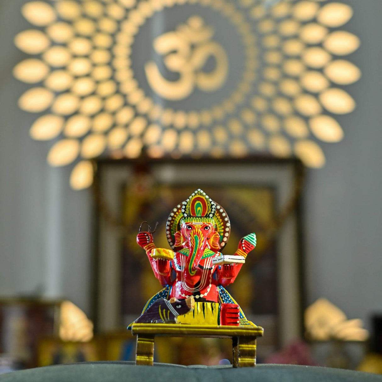 Colorful Wooden Ganesha statue Kondapalli hand-painted Lord Ganesh sculpture for home decor