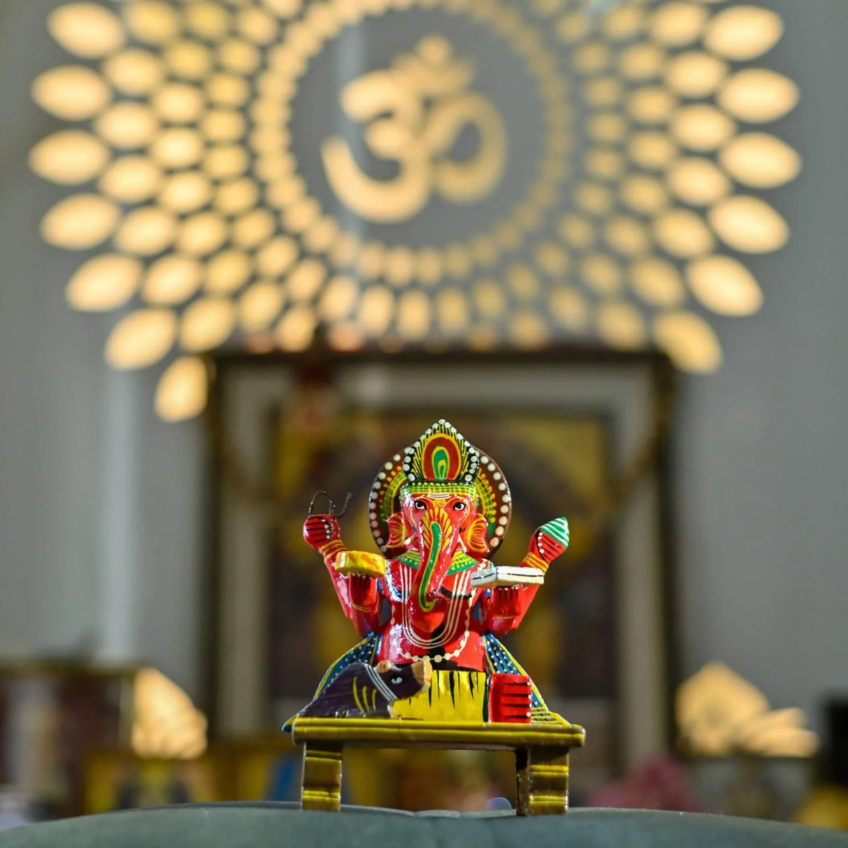 Wooden Ganesha Statue Kondapalli Hand Painted Lord Ganesh Sculpture Gajanana Ganpati Bappa Figurine for Pooja - Home Decor Hindu God Idol Murti Good Luck & Success (6.8 Inch) - LoveNspire