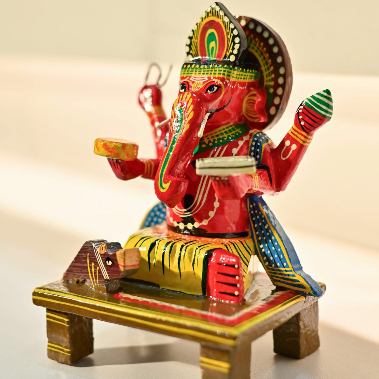 Colorful Wooden Ganesha Statue Kondapalli Hand Painted Lord Ganesh Sculpture for Pooja