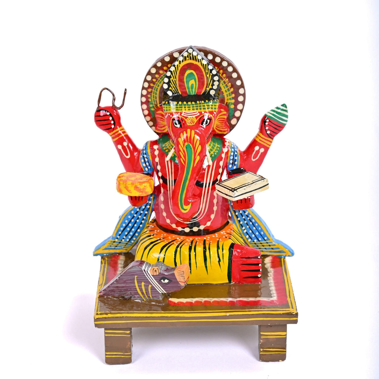 Colorful wooden Ganesha statue for Pooja, home decor, and good luck prosperity