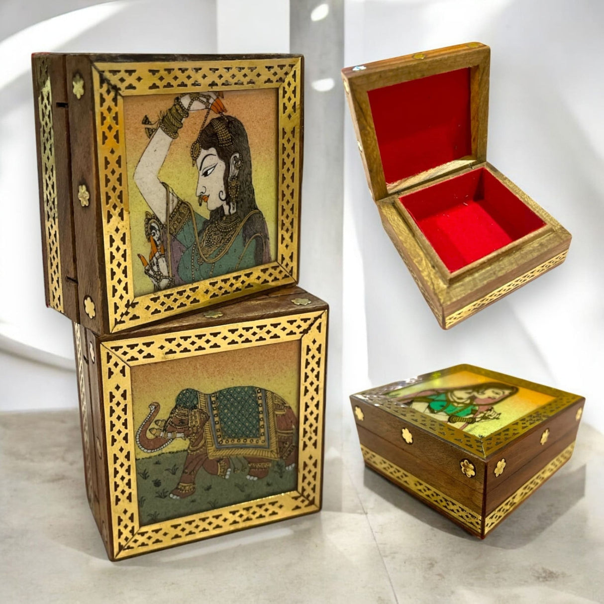 Wooden Jewelry Box Small Handcarved Decorative Jewellery Storage Organizer for Earring, Necklace, Rings, Bracelet Gift Ideas for Women - Multipurpose Keepsake Box (3x3x1.5 Inches) - LoveNspire